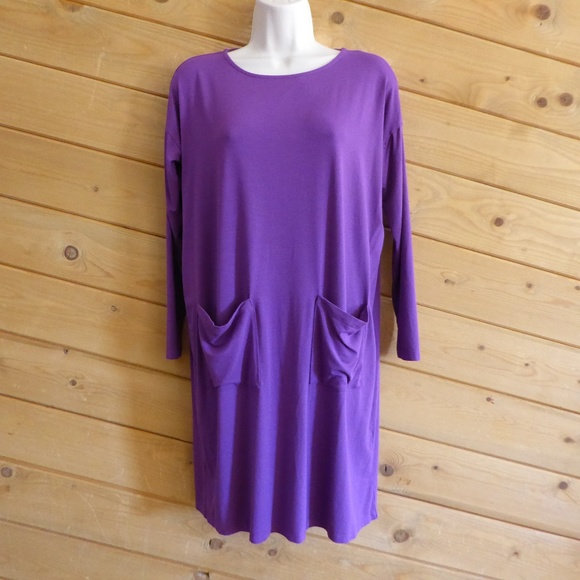 Eileen Fisher Petite Purple Pocket Stretchy Dress - Picture 1 of 8